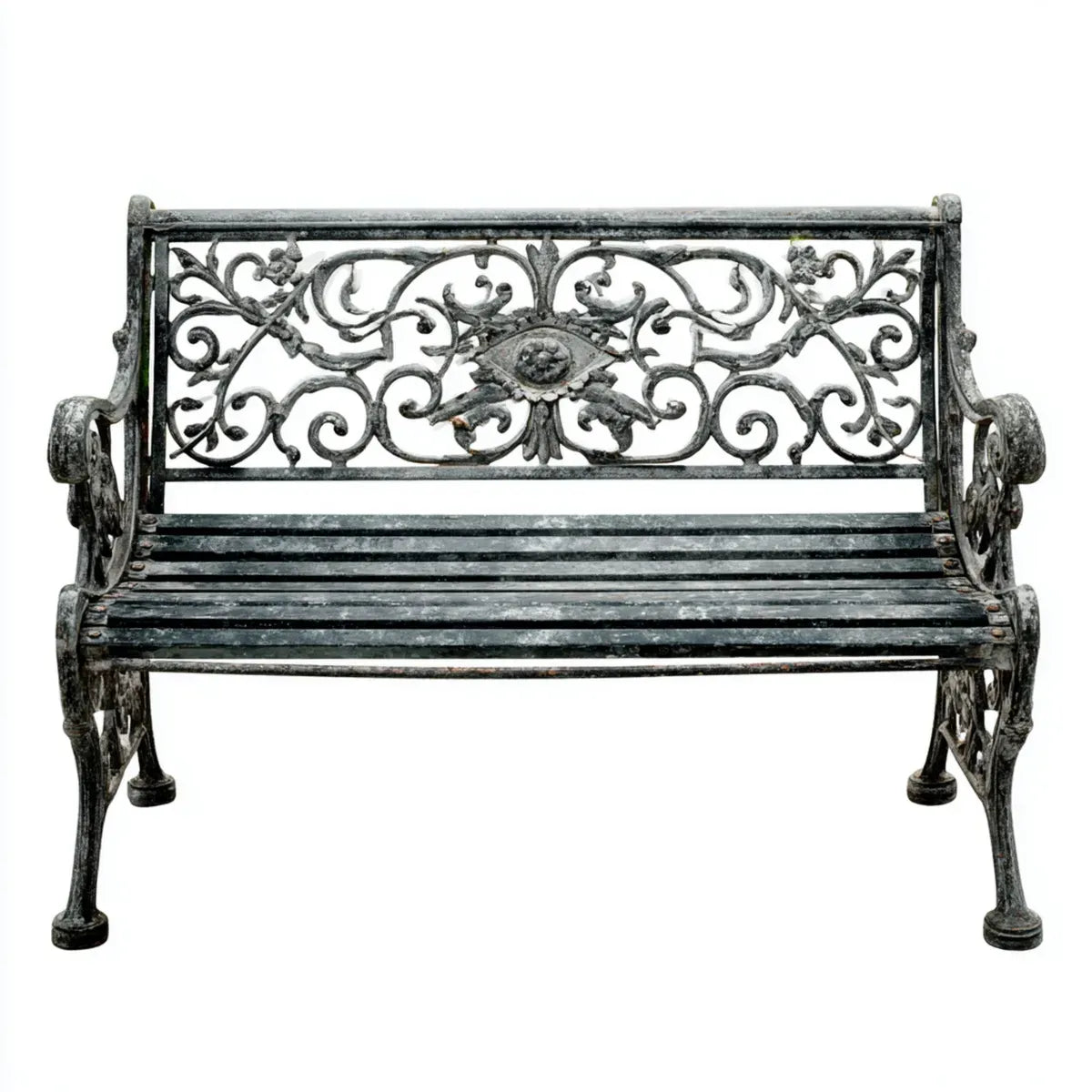 Ławka ogrodowa, Żelazny ławka ogrodowa czarny szary 2-fotel z ozdobą oparcie 122 x 56 x 87 cm