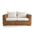 Sofa ogrodowa, 2-osobowy taras sofa naturalny brązowy krem 152 x 85 x 85 cm rattan z poduszką poliestrową prostokątna