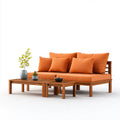 Sofa ogrodowa, Taras sofa zestaw pomarańczowy z sofą 3-osobowa i 2 prostokątne acacia lite drewna stoły kawy 210 x 80 x 75 cm