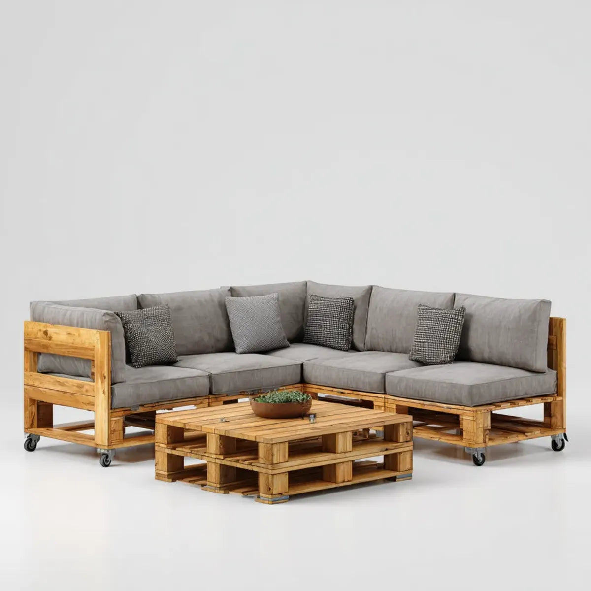 Sofa ogrodowa, Palety Sofa holownicza Set szary Naturalna 4- część lite drewno sosnowe z poliestrową tapicerką 240 x 240 cm