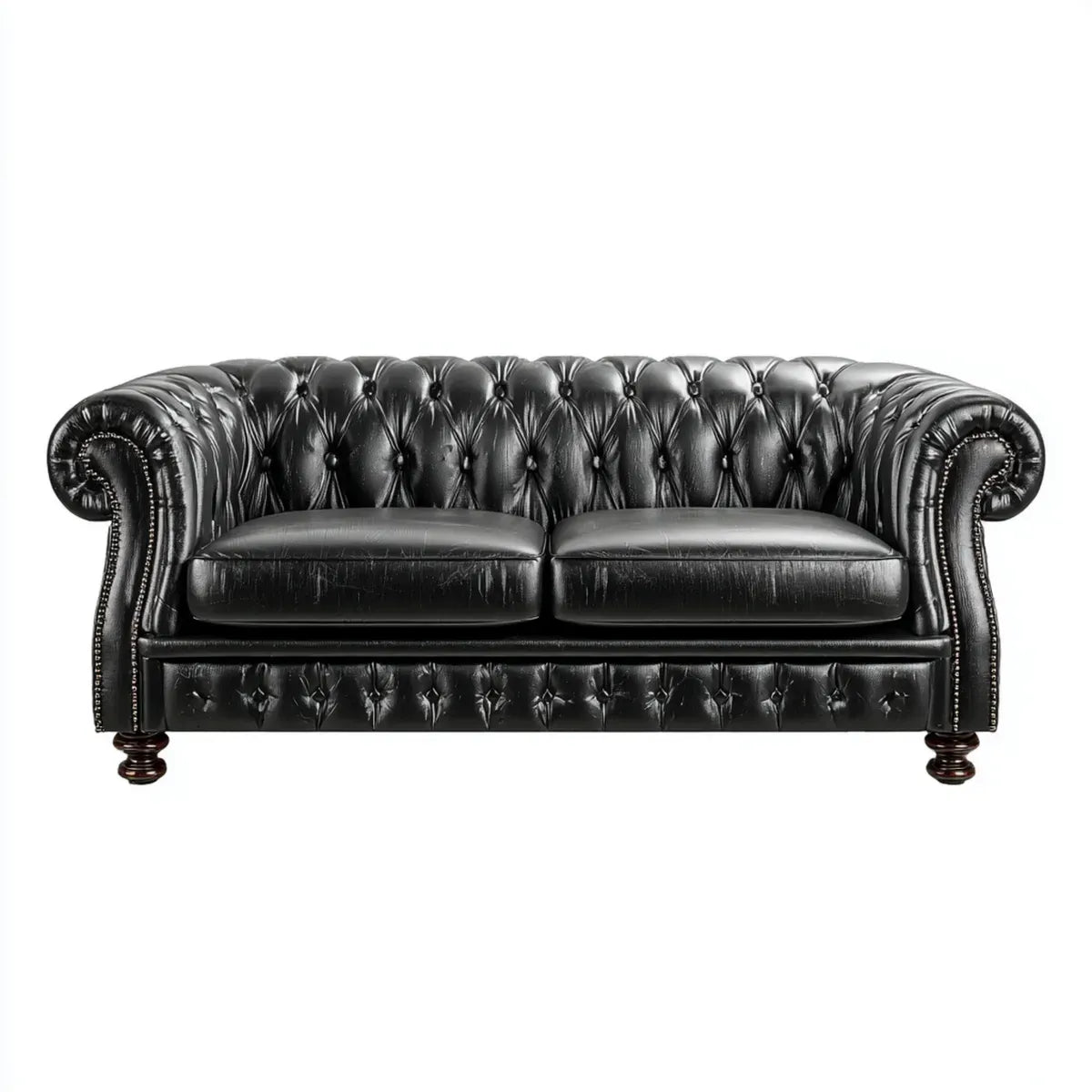 Sofa, Chesterfield 2-kanapa czarny wykonany ze sztucznego poliuretanu 180 x 90 x 75 cm