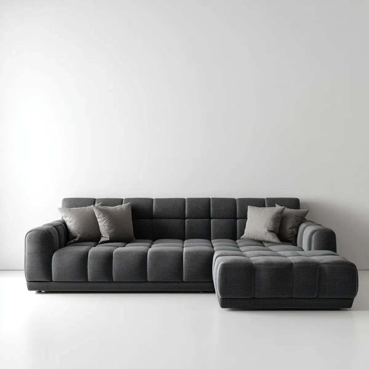 Sofa, Kanapa narożna z rekamierem w prawo Ciemny szary 300 x 170 x 85 cm tapicerka poliestrowa kształt litery L