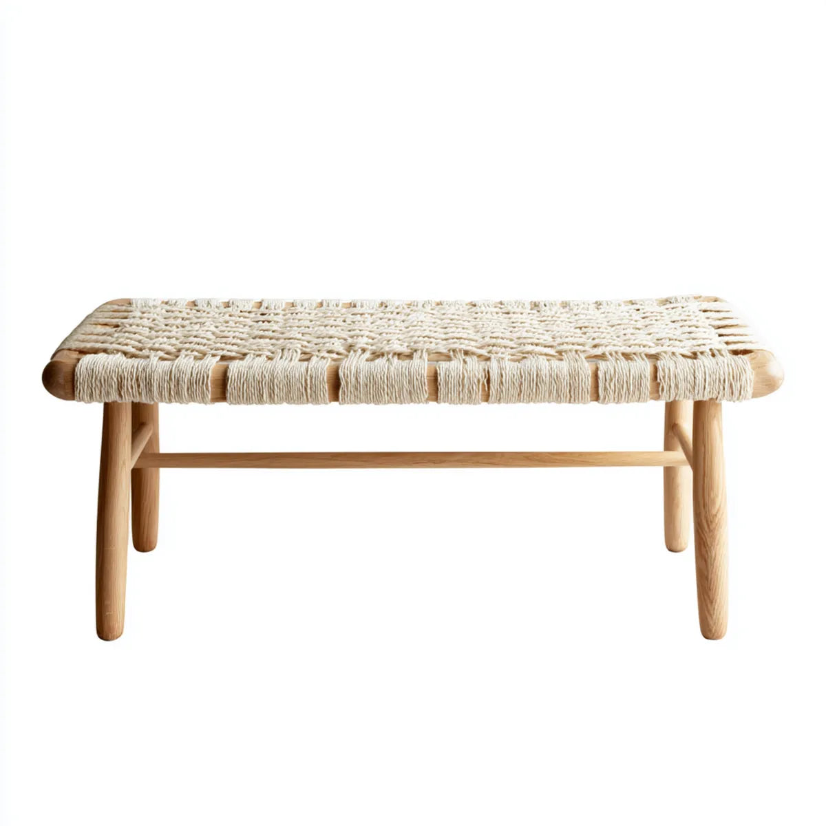 Ławka ogrodowa naturalna 120 x 40 x 45 cm z litego drewna z prostokątnym sznurem bawełnianym