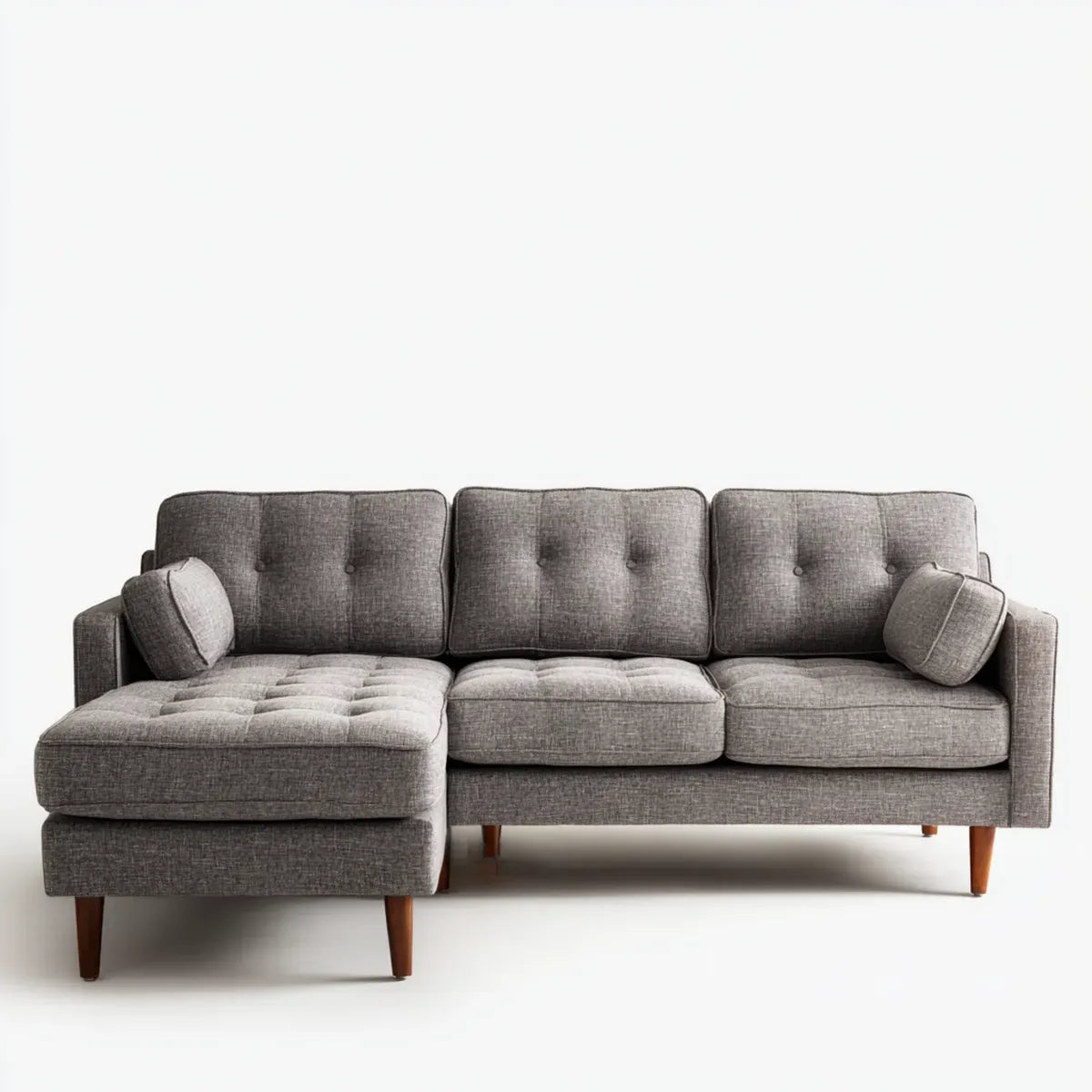 Sofa, Kanapa narożna z recyrem na lewym szarym 220 x 145 x 85 cm poliestrowego litego drewna