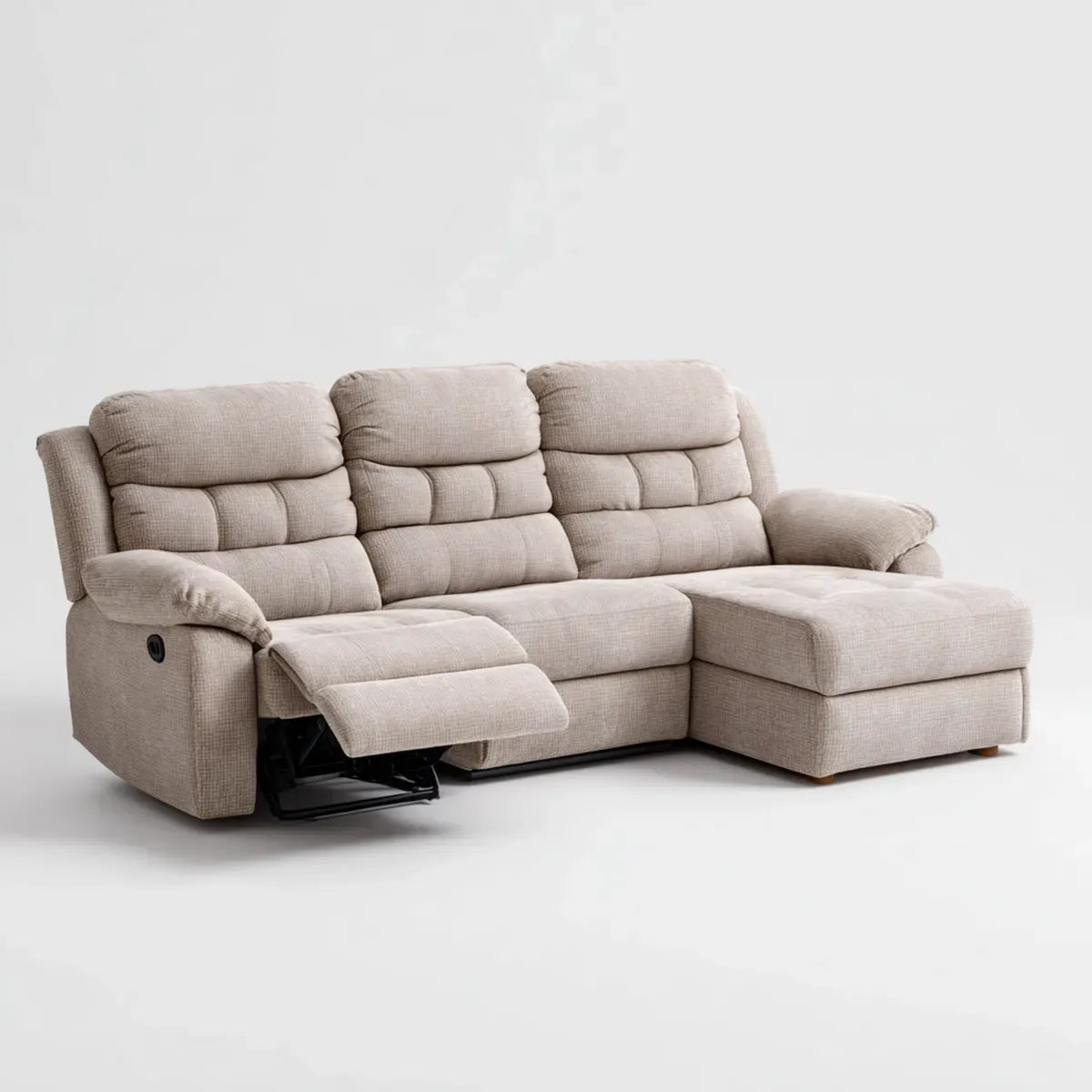 Sofa, Kanapa narożna z funkcją relaksacyjną Beżowa 3-fotelik Polyester L- forma 260 x 160 x 102 cm