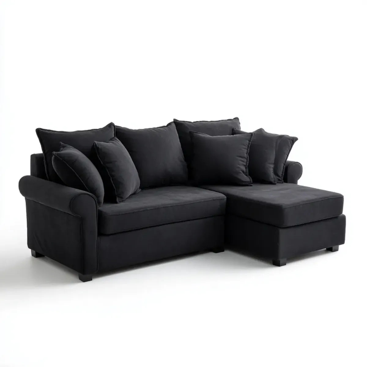 Sofa, Kanapa narożna z rekamierem w prawo Czarna 220 x 150 x 85 cm poliestrowy aksamit kształt litery L