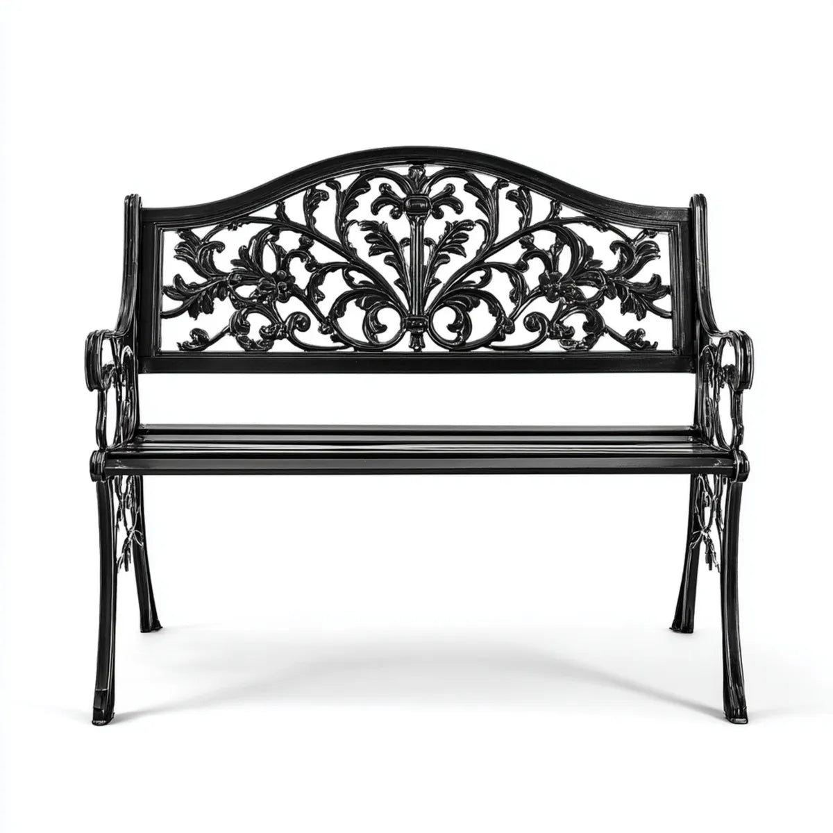 ławka ogrodowa czarna 100 x 54 x 77 cm zakrzywiona z odlewania aluminiowego pokrytego proszkiem