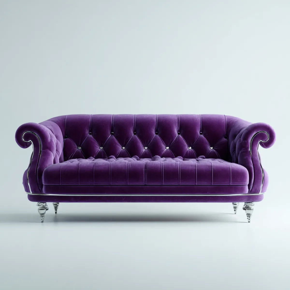 Sofa, 3-fotelik Chesterfield sofa fioletowa 225 x 90 x 83 cm poliester aksamitny zakrzywiony kształt