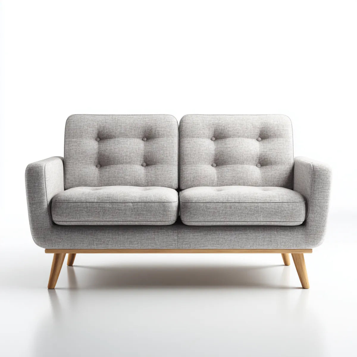 sofa 2-osobowa jasnoszara z tapicerką poliestrową z litego drewna nogi prostokątne 140 x 78 x 84 cm