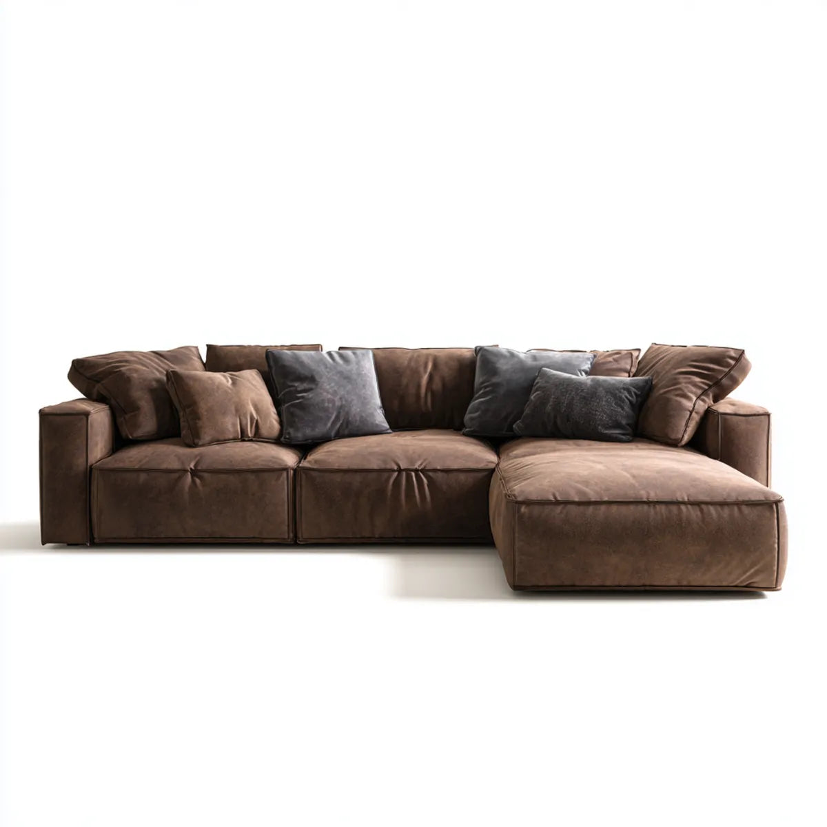 Sofa, Kanapa narożna z rekamierem prawa brązowy ciemnoszary 320 x 170 cm Mikrofiber Polyester kształt litery L