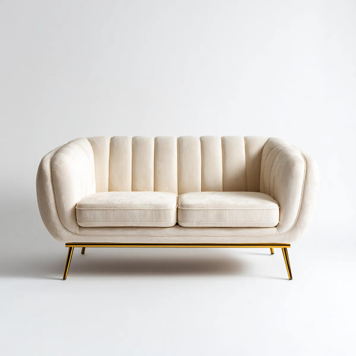 Sofa, 2-osobowa kanapa śmietana 150 x 78 x 78 cm poliestrowy sznurek zaokrąglony kształt