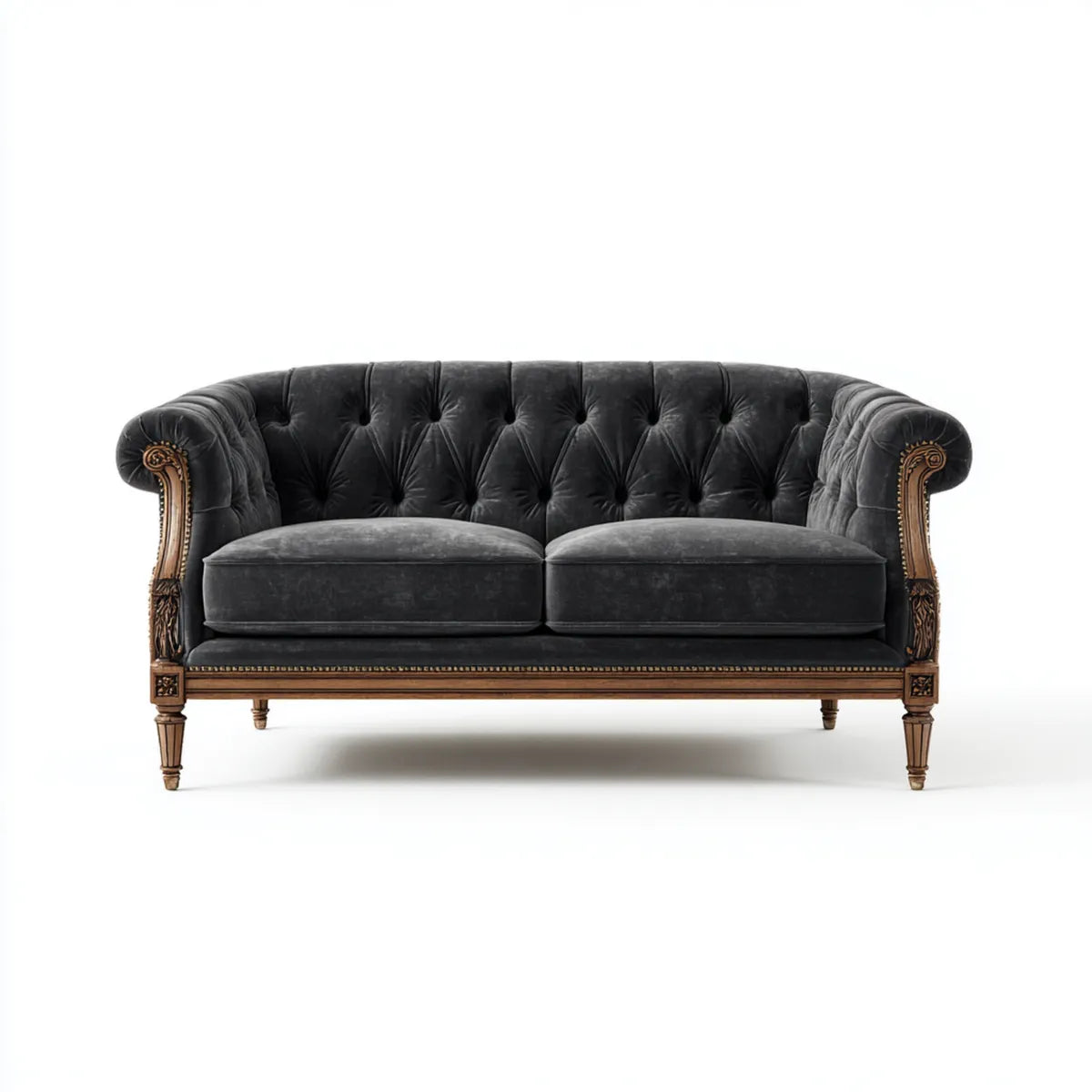 Sofa, 2-osobowa Chesterfield Sofa czarny 180 x 85 x 98 cm poliester aksamit stały bukowy drewno prostokątne