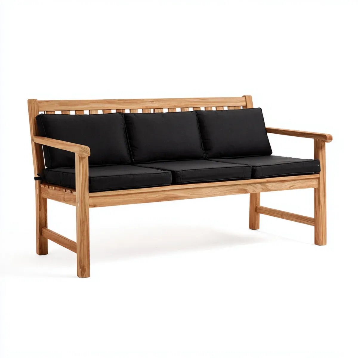 Ławka ogrodowa, 3-osobowa ławka ogrodowa przyroda czarny 150 x 66 x 80 cm teak stały z poliestrową poduszką prostokątna
