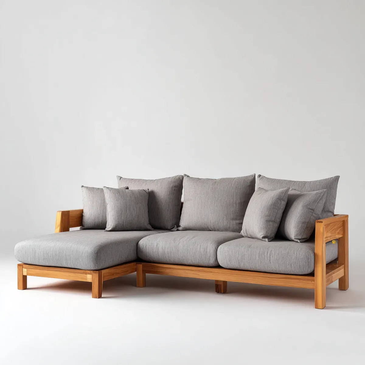 Sofa narożna z szarym ottomańskim 240 x 160 x 82 cm tapicerka poliestrowa z litego drewna