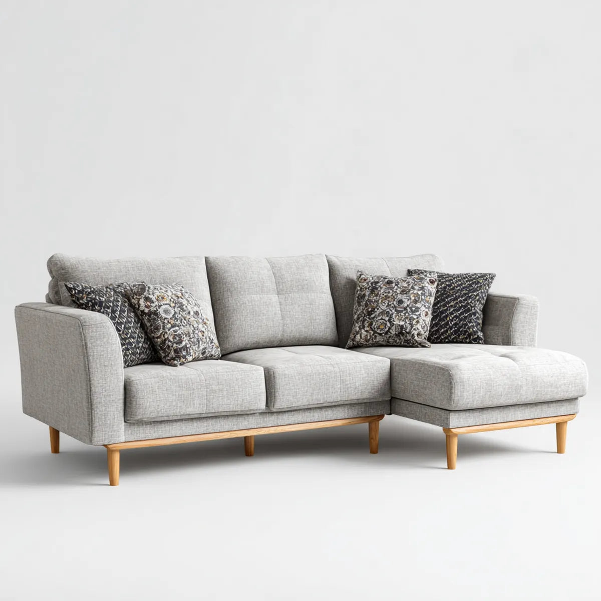 Sofa, Kanapa narożna z jasnoszarym dzbankiem 240 x 160 x 85 cm tapicerka poliestrowa o kształcie L