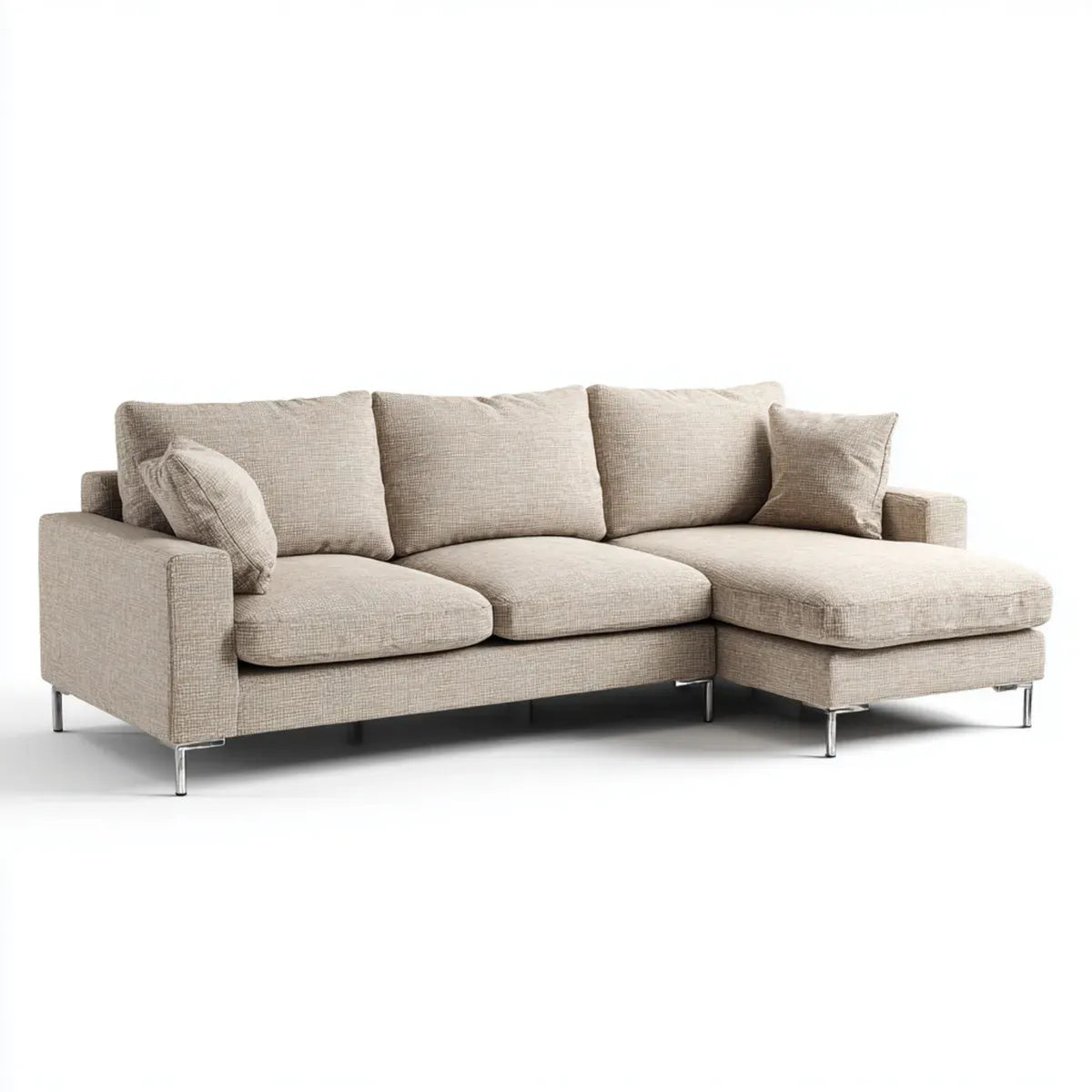 Sofa, Kanapa narożna z wypełnieniem z pianki szezlongiem beige 250 x 160 x 85 cm