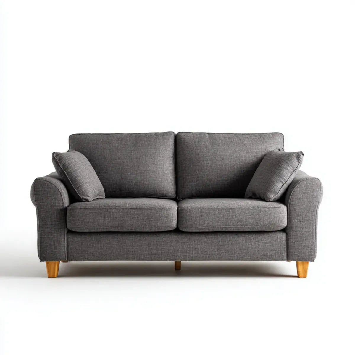 sofa 2-osobowa szara 152 x 85 x 88 cm z poliestrową tapicerką i listwy z litego drewna prostokątne
