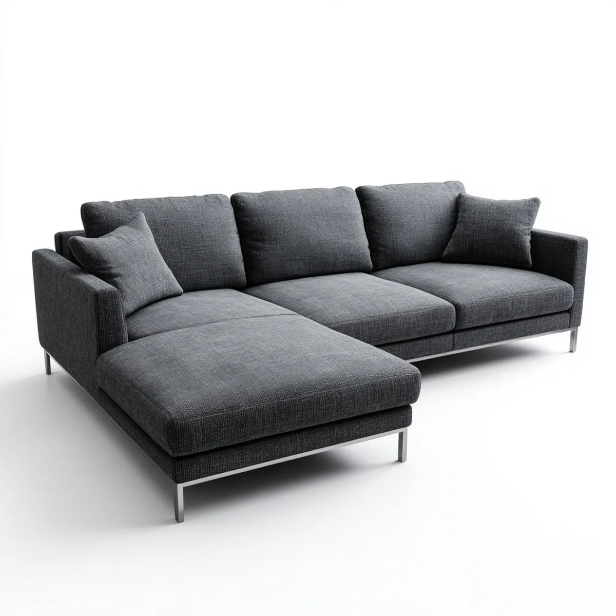 Sofa, Kanapa narożna z 3-osobowym fotelem szezlongiem Ciemny szary Polyester kształt litery 270 x 170 x 85 cm