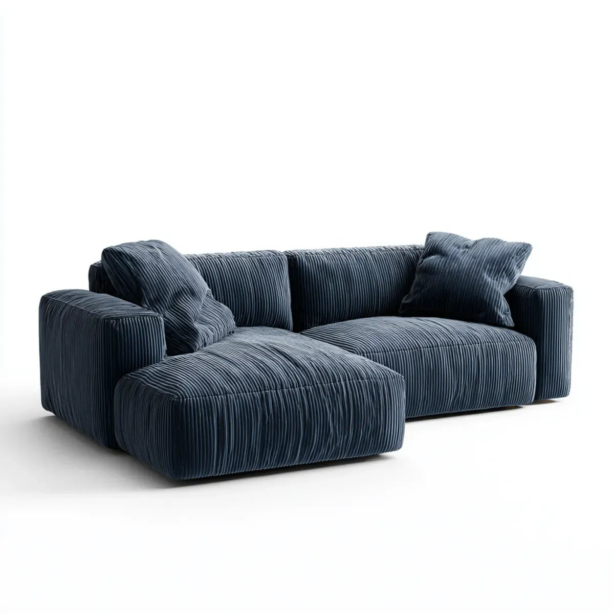 Sofa, narożna sofa 3-fotelik ciemnoniebieski z lewostronną pokrywą z poliestrowego kabla 250 x 160 x 78 cm
