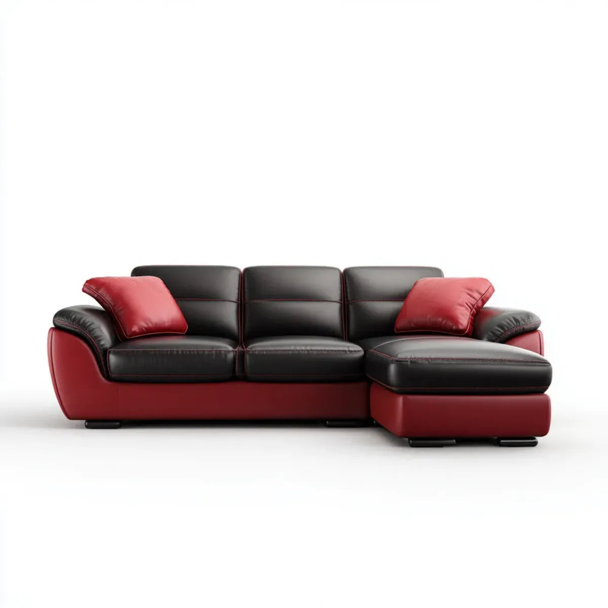 Sofa, Kanapa narożna z czarnym czerwonym szezlongiem 280 x 170 x 90 cm sztuczna skóra PU