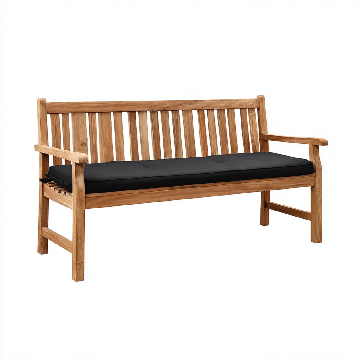 Ławka ogrodowa 3-fotelik naturalny brązowy czarny 150 x 62 x 92 cm lity teak prostokątna z poduszką siedzenia